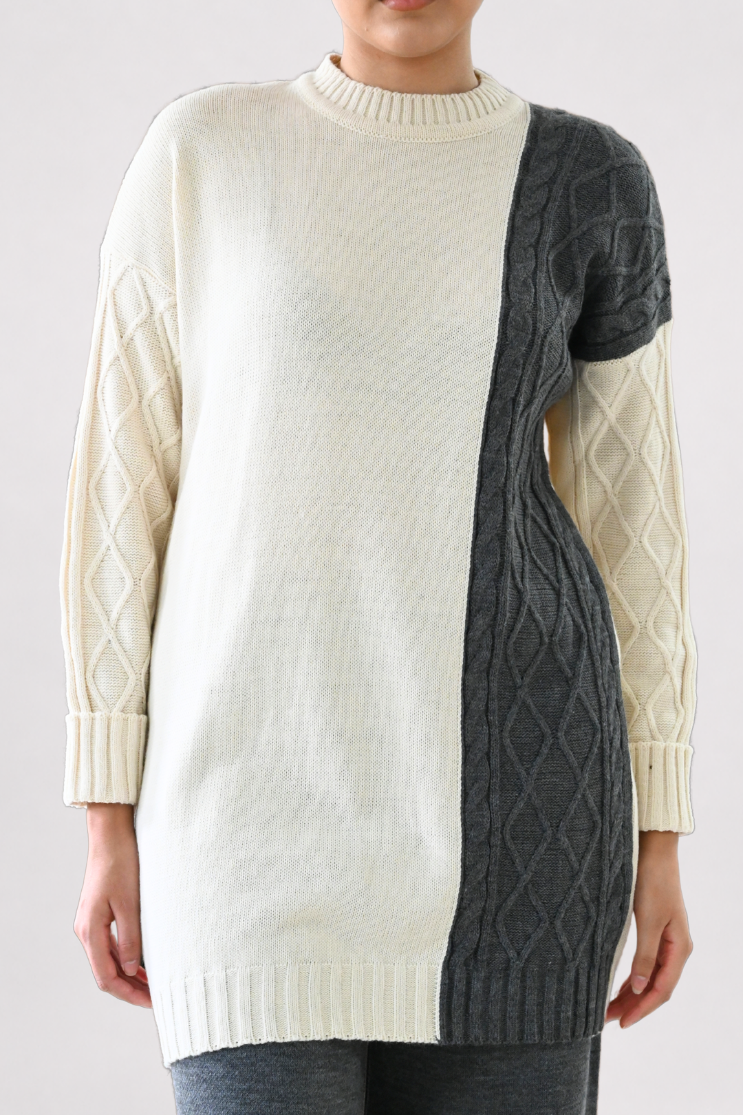 Colour Block Cable Knit Co-ord - Grey
