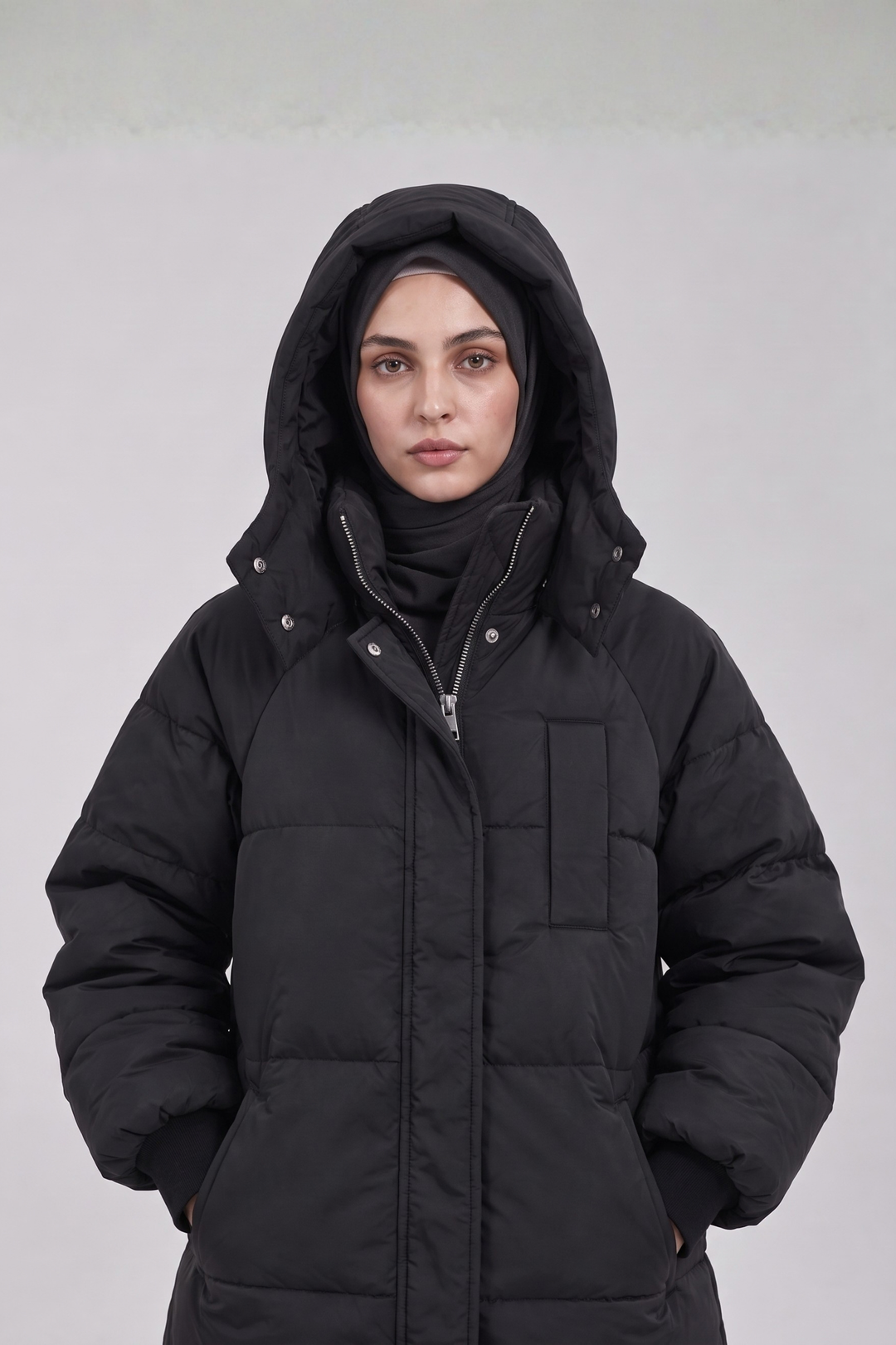 Longline Hooded Puffer Coat - Black