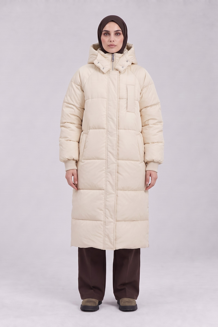 Longline Hooded Puffer Coat - Stone
