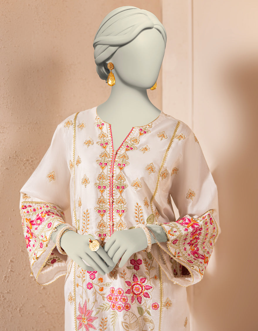 Raw Silk White Kurti - J. Junaid Jamshed