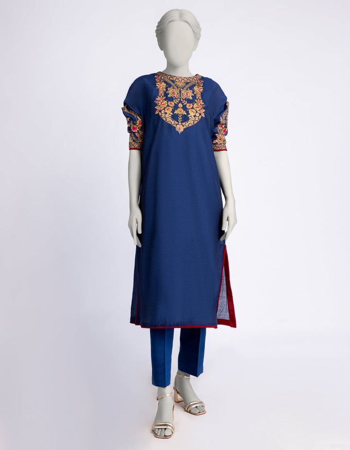 Cotton Net Blue Kurti - J. Junaid Jamshed