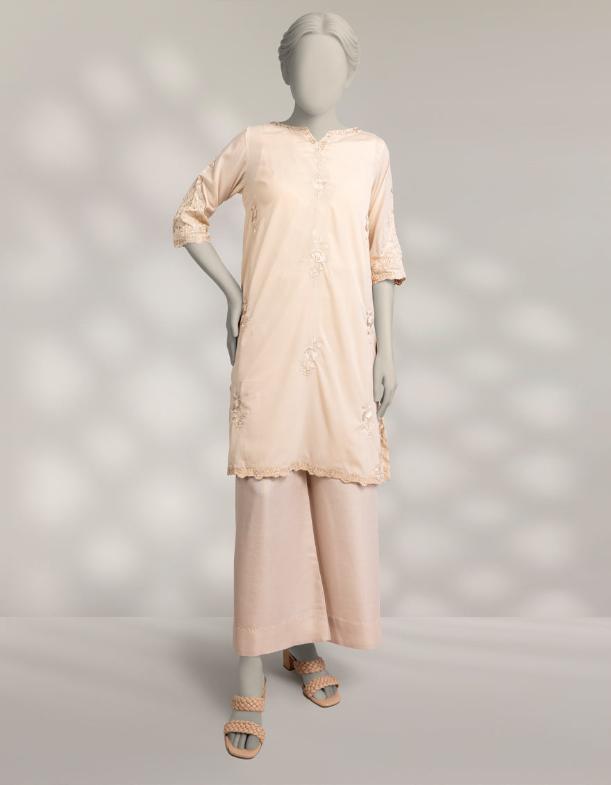 Silk Beige Kurti - J. Junaid Jamshed