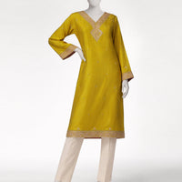 Raw Silk Olive Kurti - J. Junaid Jamshed