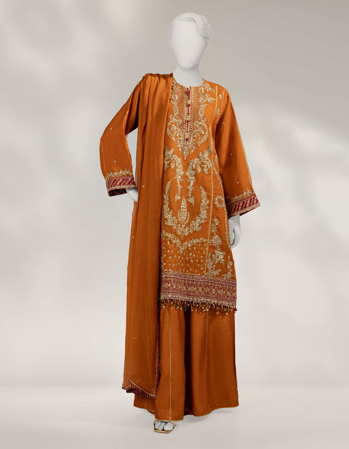 Organza Orange Unstitched Suit - J. Junaid Jamshed