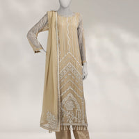 Chiffon Beige Unstitched Suit - J. Junaid Jamshed