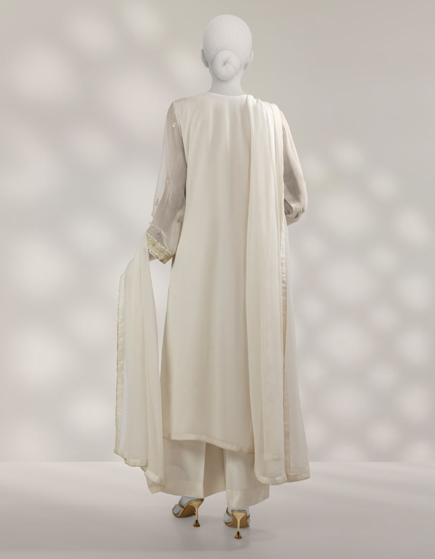 Chiffon Off White Unstitched Suit - J. Junaid Jamshed