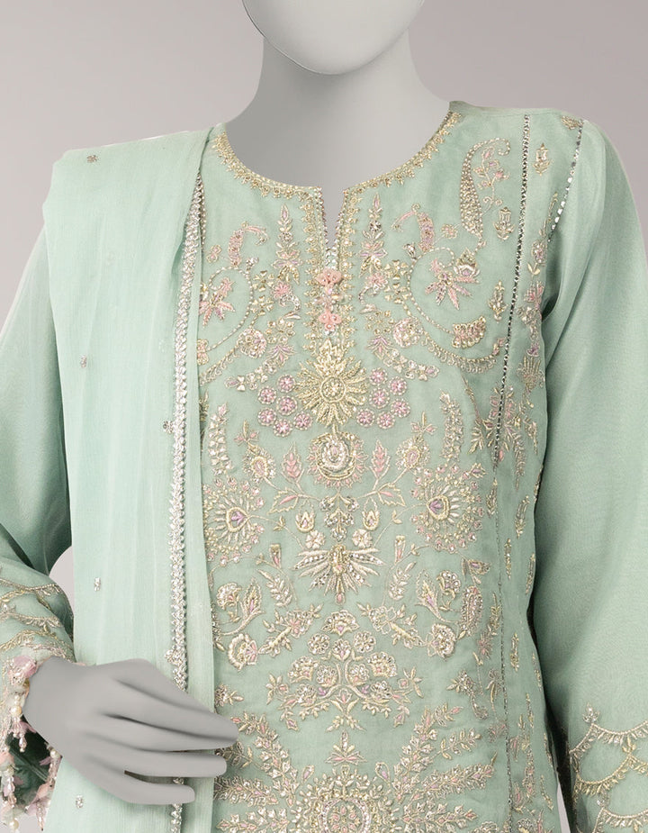 Organza Green Unstitched Suit - J. Junaid Jamshed