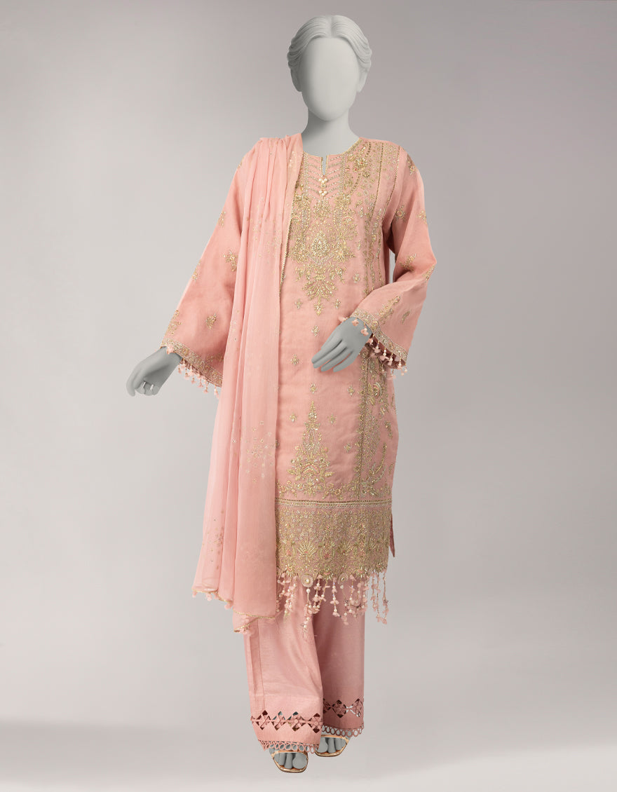 Organza Pink Unstitched Suit - J. Junaid Jamshed