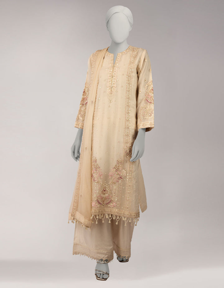 Organza Ivory Unstitched Suit - J. Junaid Jamshed