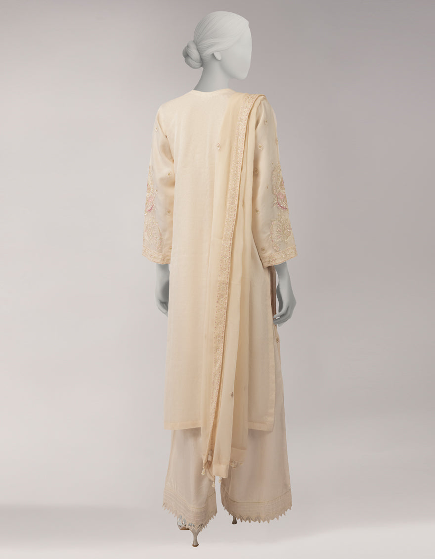 Organza Ivory Unstitched Suit - J. Junaid Jamshed