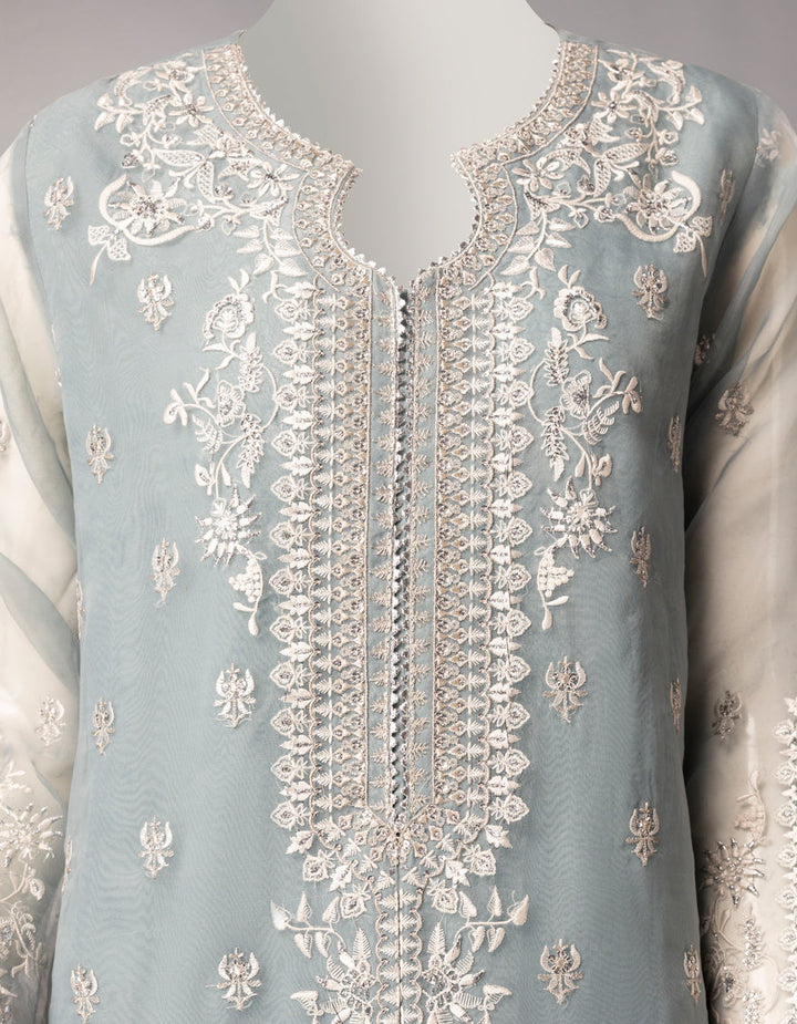 Organza Blue Unstitched Suit - J. Junaid Jamshed
