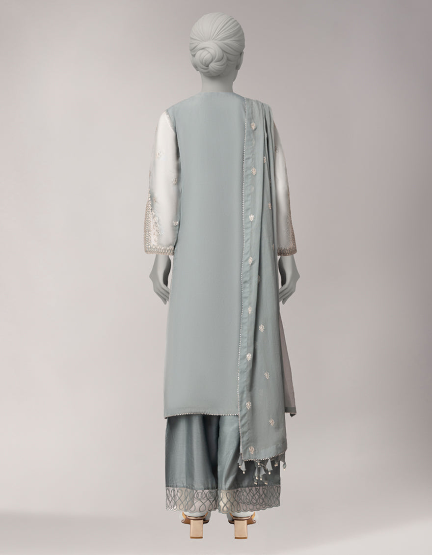 Organza Blue Unstitched Suit - J. Junaid Jamshed