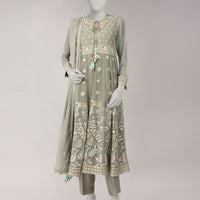 Chiffon Grey Unstitched Suit - J. Junaid Jamshed