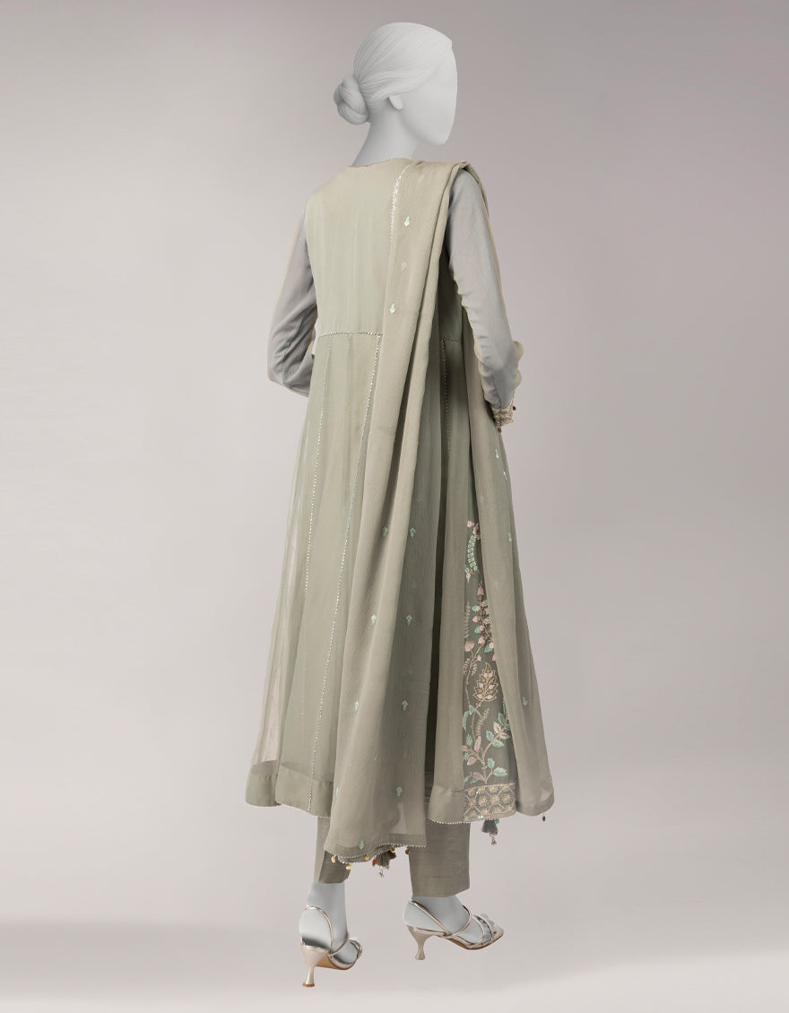 Chiffon Grey Unstitched Suit - J. Junaid Jamshed