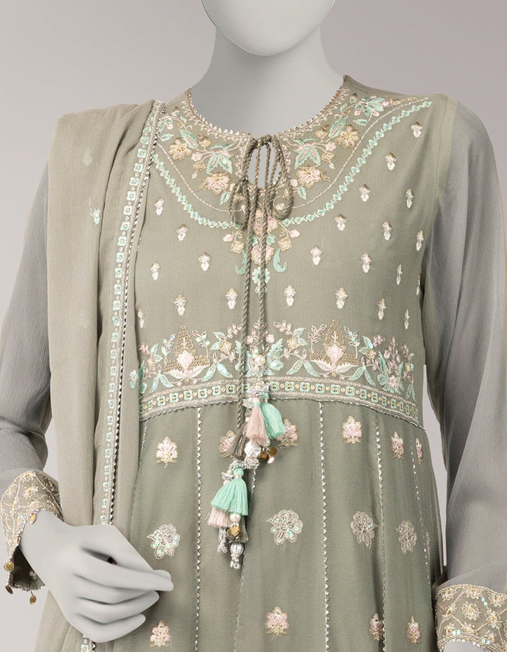 Chiffon Grey Unstitched Suit - J. Junaid Jamshed