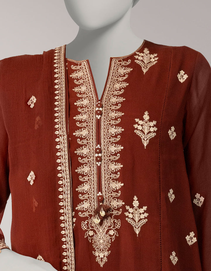 Chiffon Deep Brown Unstitched Suit - J. Junaid Jamshed