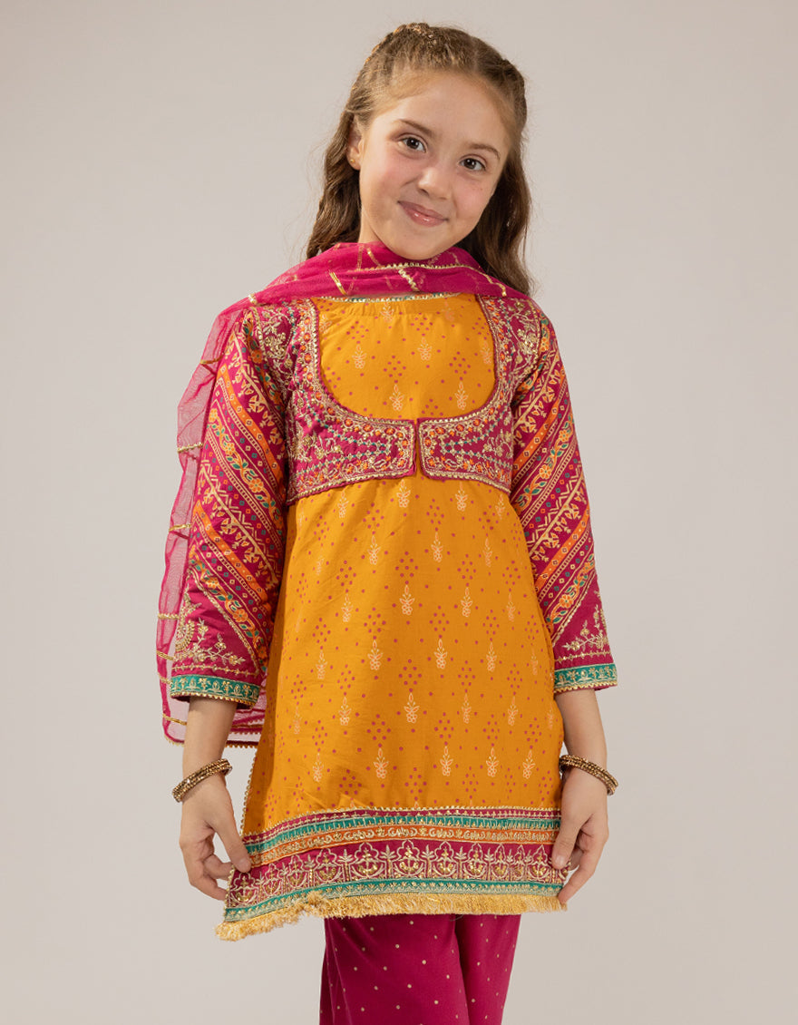 Lawn Silk Mustard Stitched Suit - J. Junaid Jamshed