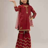 Lawn Silk Maroon Stitched Suit - J. Junaid Jamshed