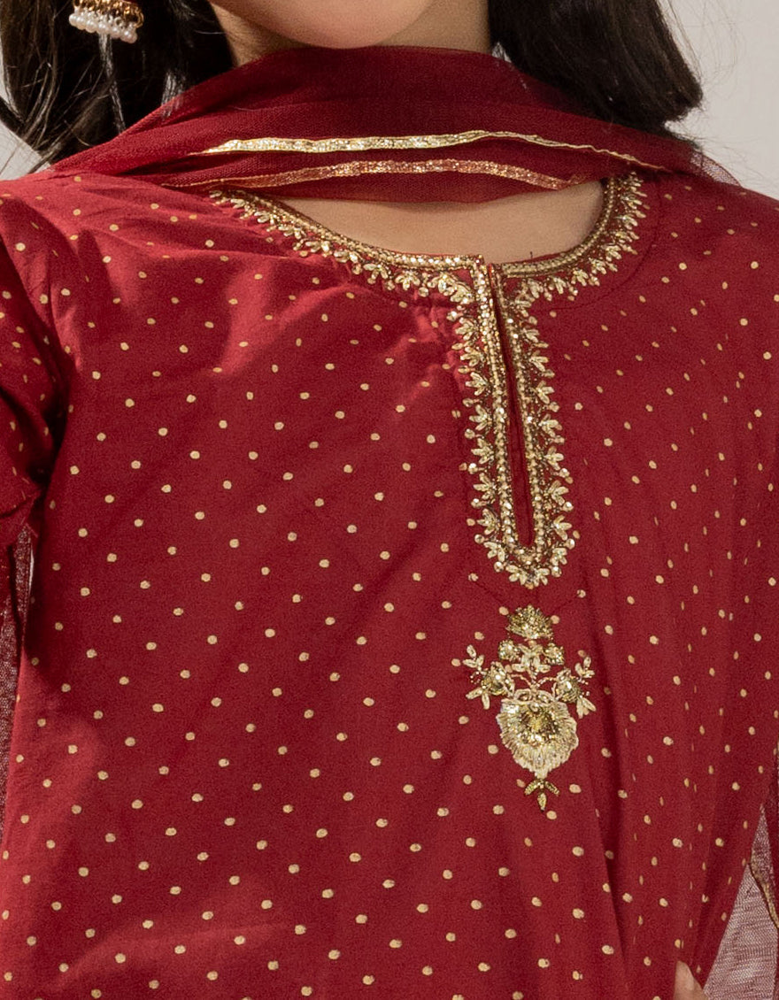 Lawn Silk Maroon Stitched Suit - J. Junaid Jamshed