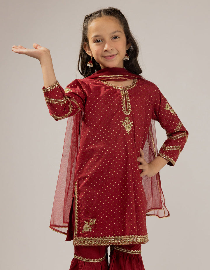 Lawn Silk Maroon Stitched Suit - J. Junaid Jamshed