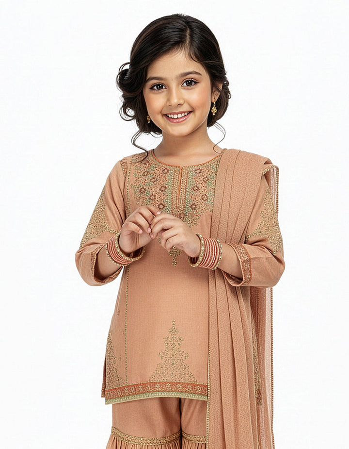 Raw Silk Peach Stitched Suit - J. Junaid Jamshed