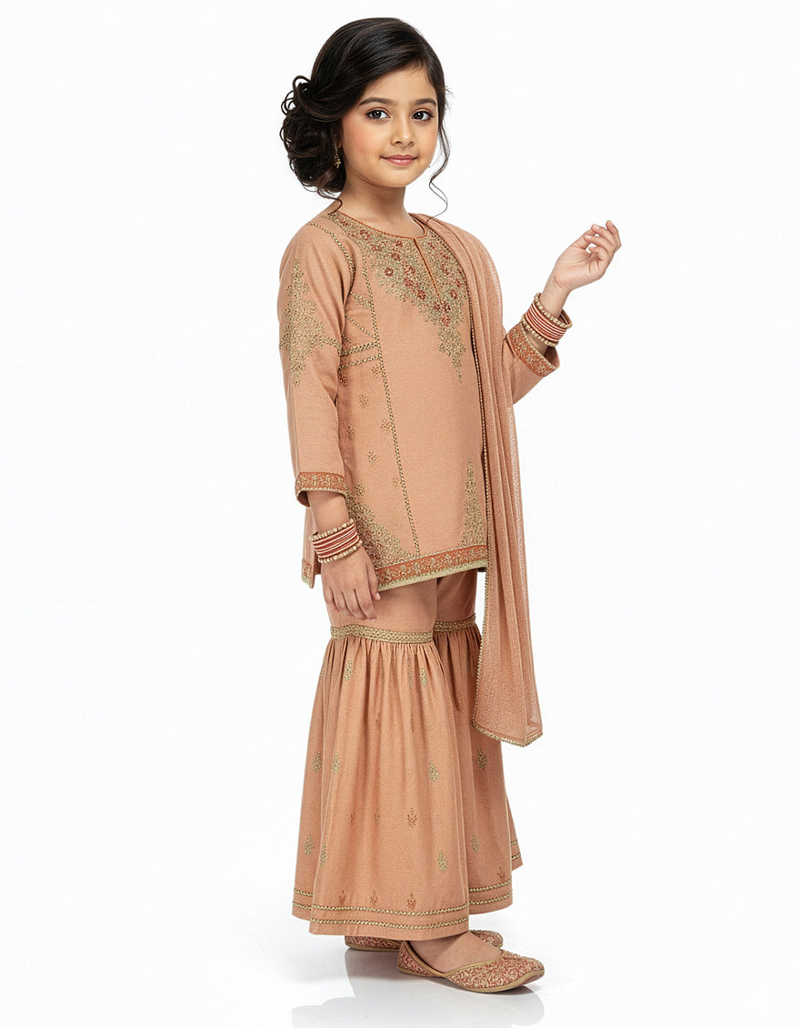 Raw Silk Peach Stitched Suit - J. Junaid Jamshed