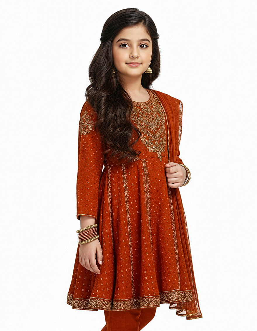 Raw Silk Rust Stitched Suit - J. Junaid Jamshed