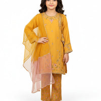 Maple Silk Mustard Stitched Suit - J. Junaid Jamshed