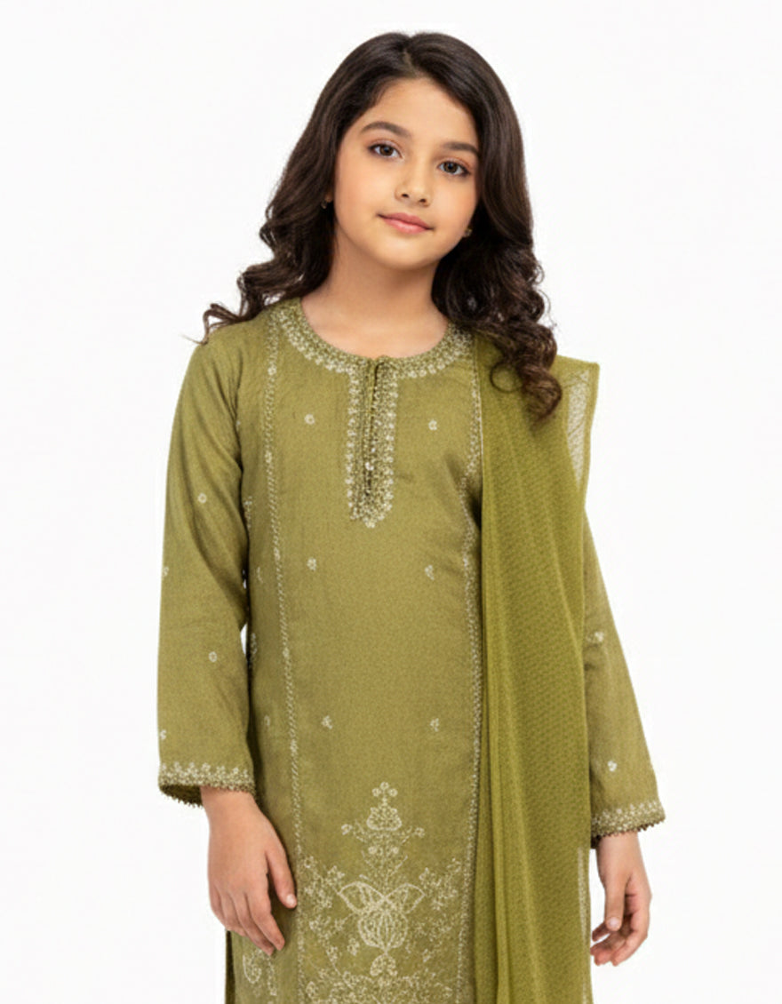 Maple Silk Green Stitched Suit - J. Junaid Jamshed