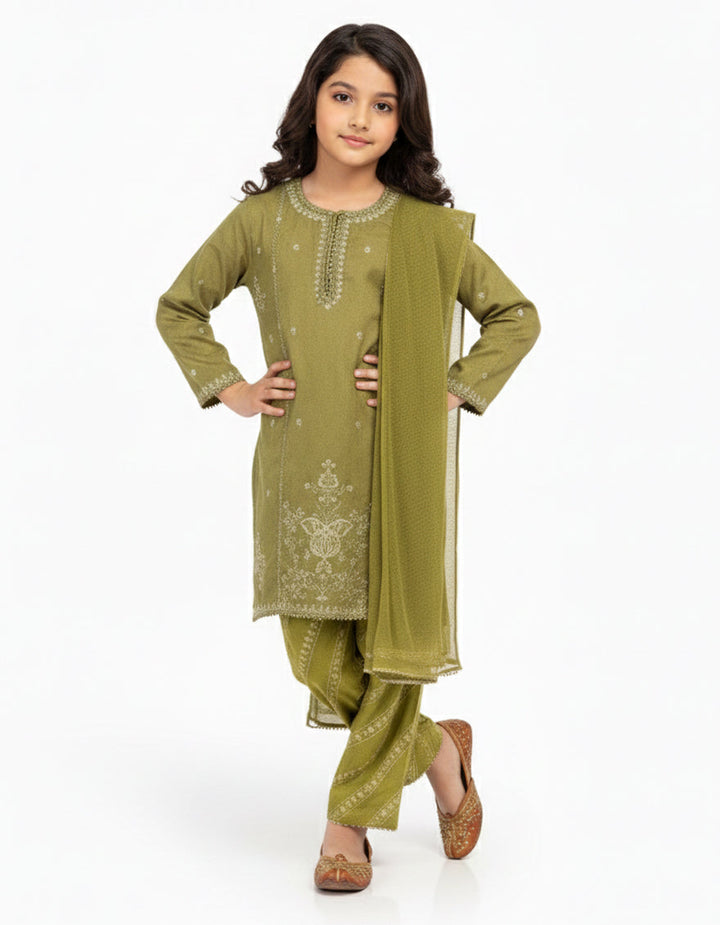 Maple Silk Green Stitched Suit - J. Junaid Jamshed