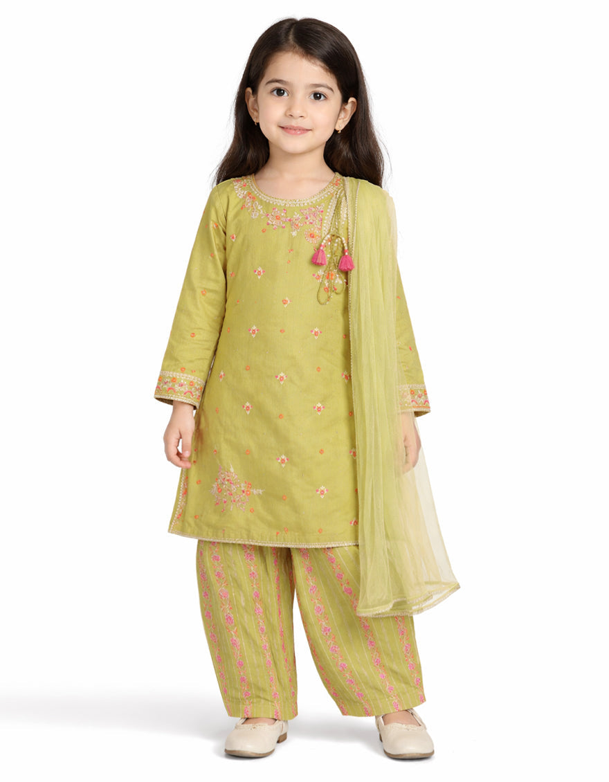 Lawn Green Stitched Suit - J. Junaid Jamshed