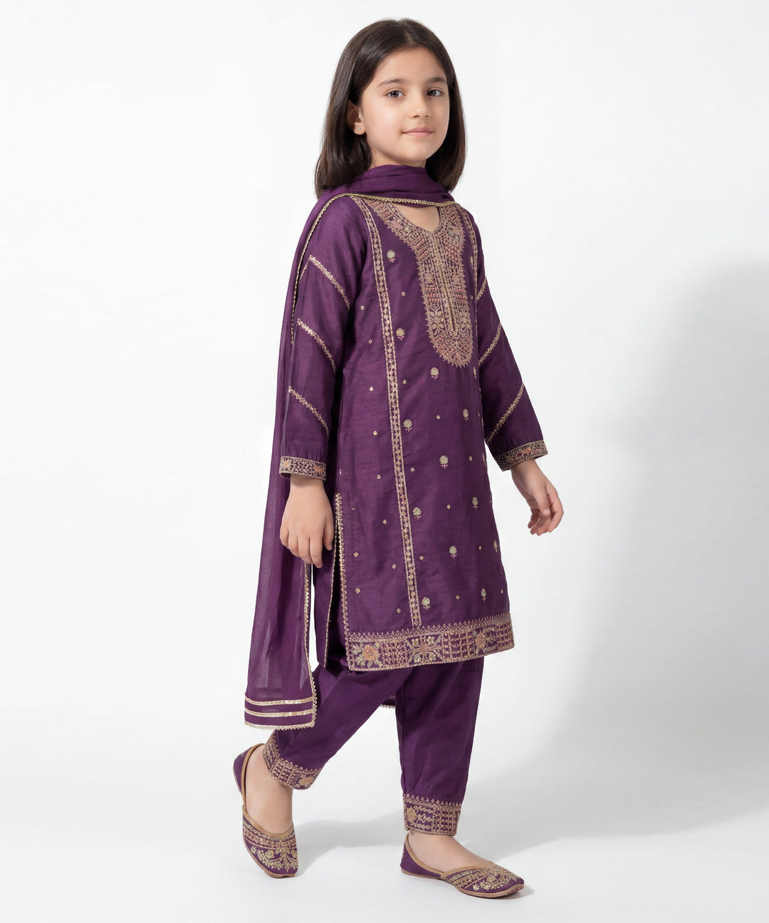 Raw Silk Purple Stitched Suit - J. Junaid Jamshed
