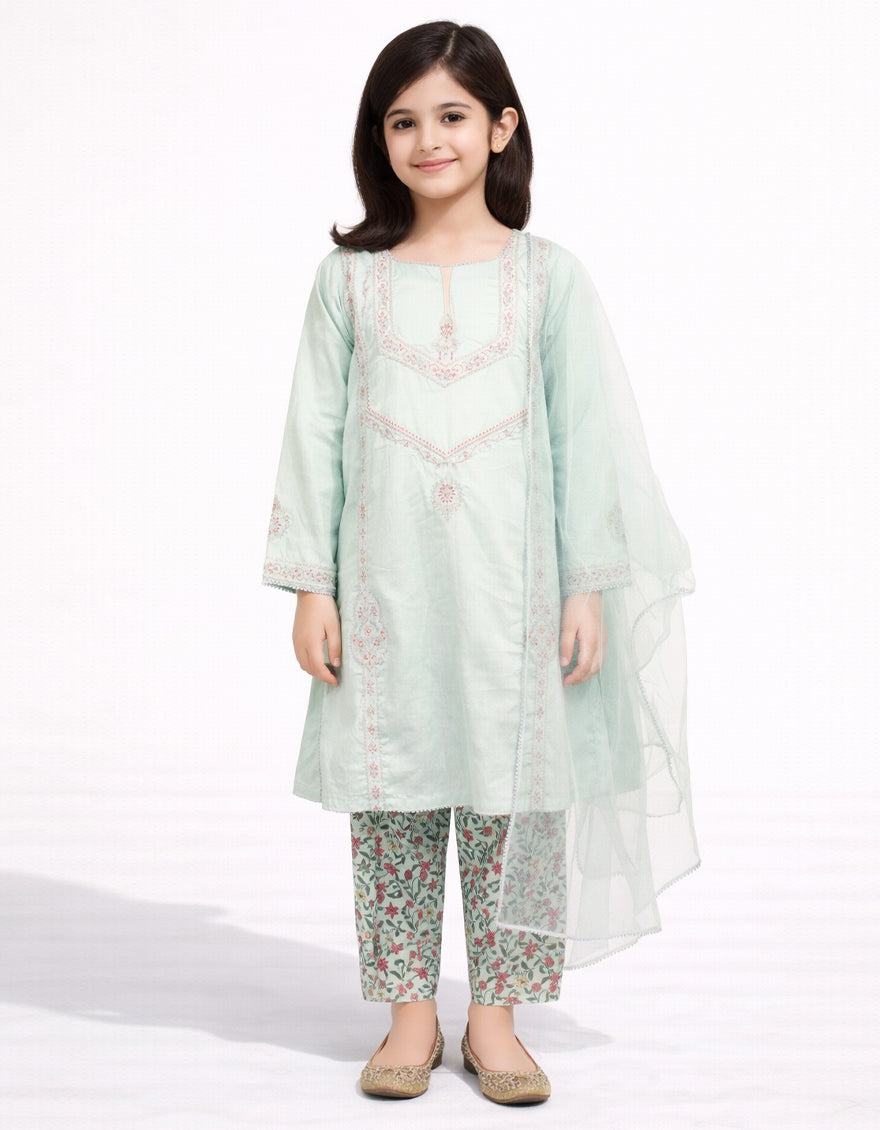 Dyed Dobby Blue Stitched Suit - J. Junaid Jamshed