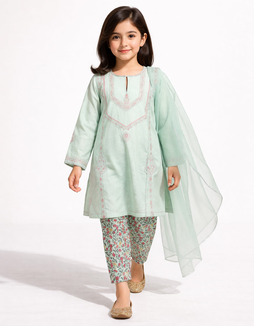 Dyed Dobby Blue Stitched Suit - J. Junaid Jamshed