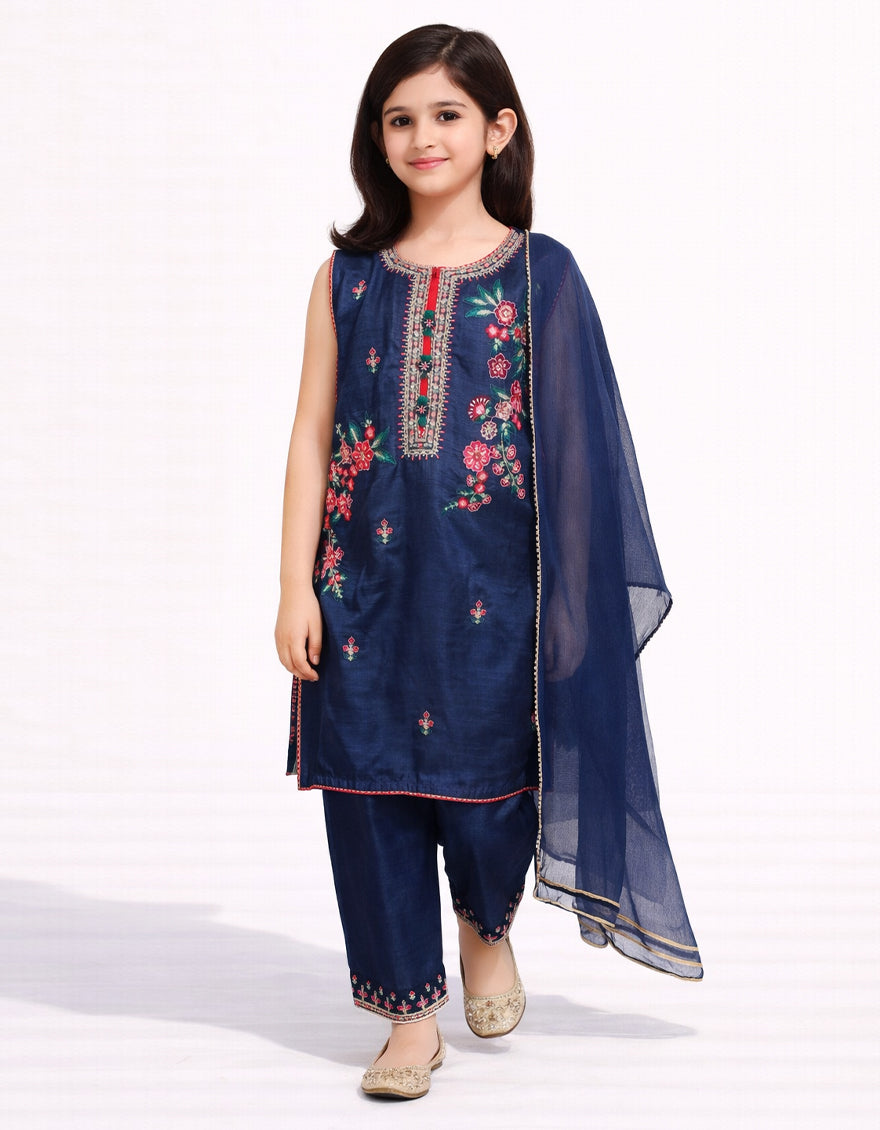 Raw Silk Blue Stitched Suit - J. Junaid Jamshed