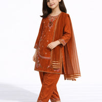 Raw Silk Rust Stitched Suit - J. Junaid Jamshed