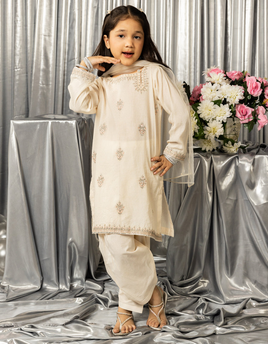 Dobby White Stitched Suit - J. Junaid Jamshed