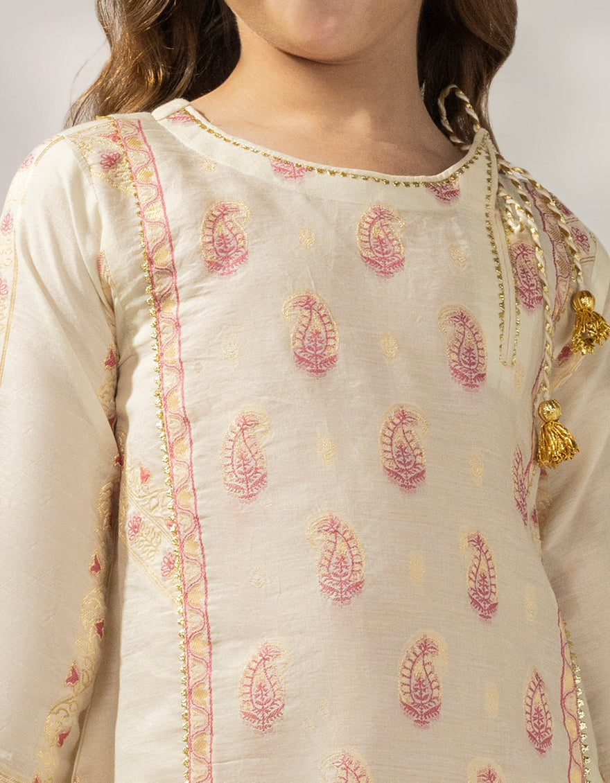 Jacquard Cream Stitched Suit - J. Junaid Jamshed