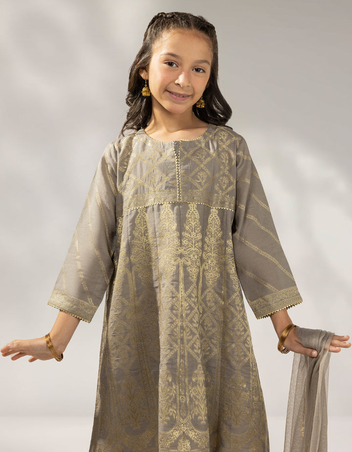 Jacquard Grey Stitched Suit - J. Junaid Jamshed