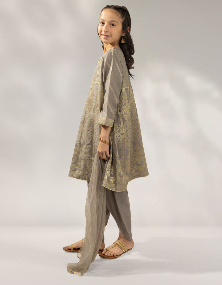 Jacquard Grey Stitched Suit - J. Junaid Jamshed