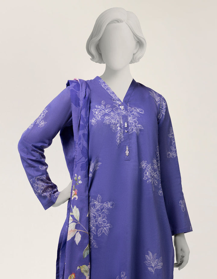 Lawn Purple Stitched Suit - J. Junaid Jamshed