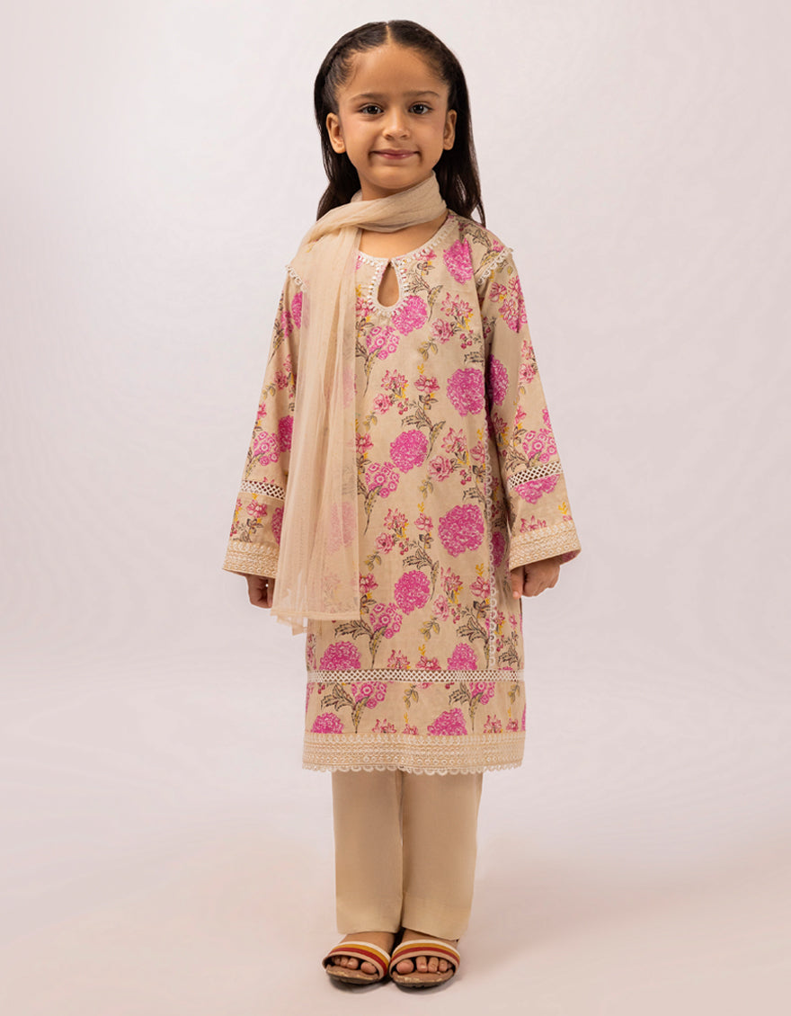 Dobby Beige Stitched Suit - J. Junaid Jamshed