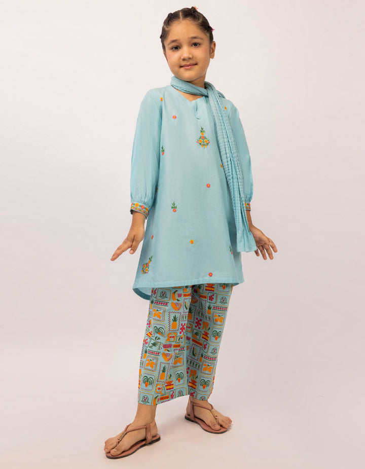 Lawn Blue Stitched Suit - J. Junaid Jamshed