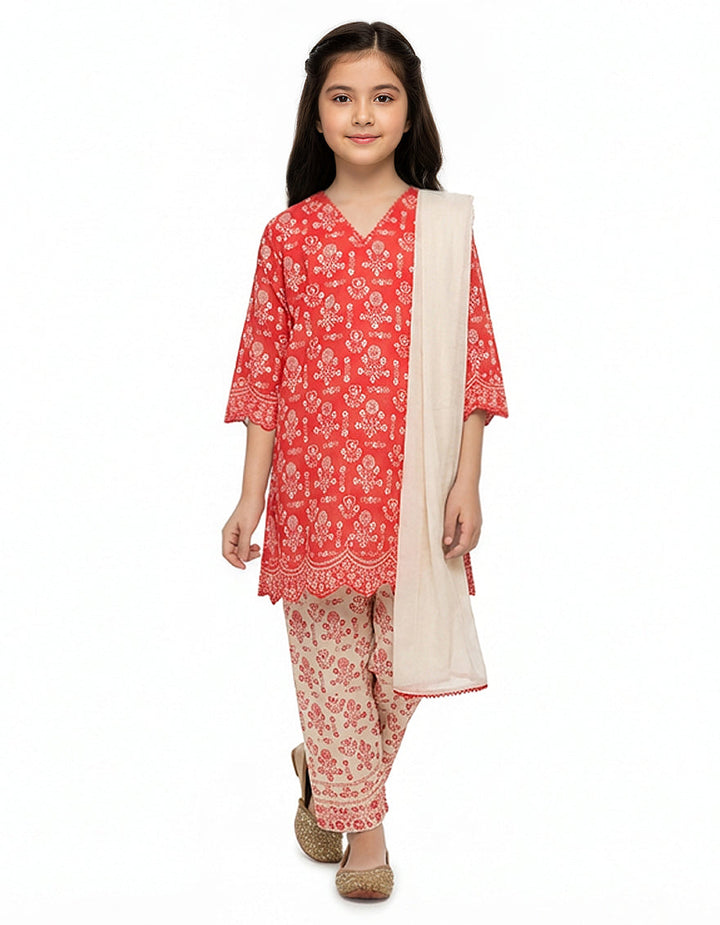 Lawn Red Stitched Suit - J. Junaid Jamshed