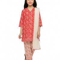 Lawn Red Stitched Suit - J. Junaid Jamshed