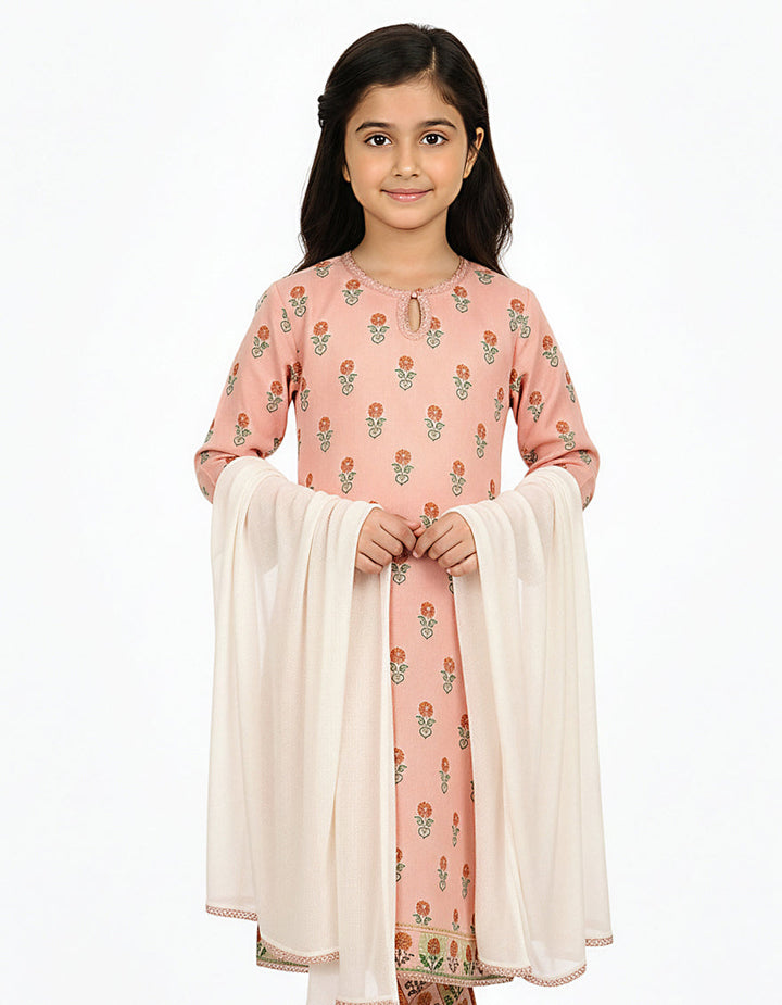 Lawn Peach Stitched Suit - J. Junaid Jamshed