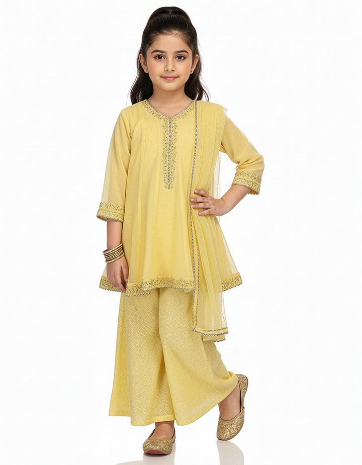 Impure Chiffon Yellow Stitched Suit - J. Junaid Jamshed