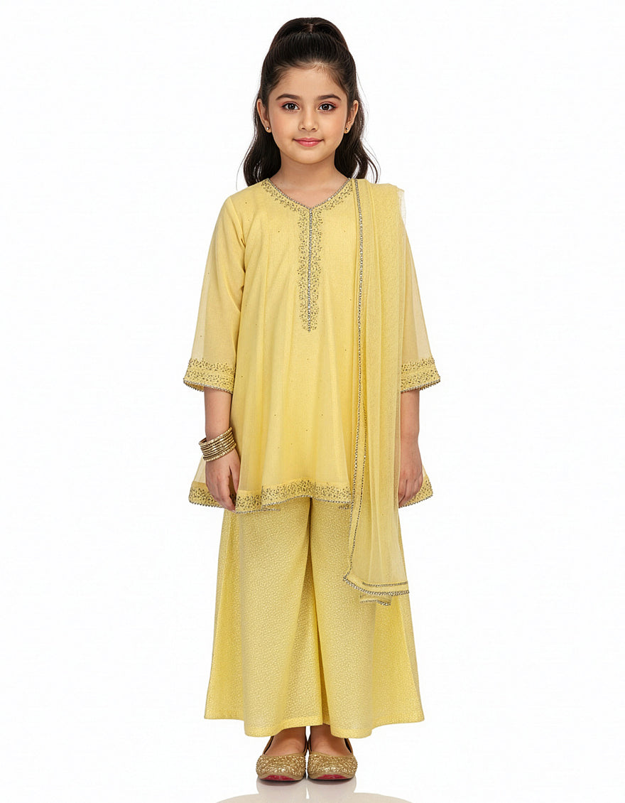 Impure Chiffon Yellow Stitched Suit - J. Junaid Jamshed