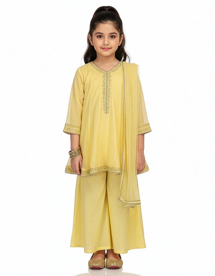 Impure Chiffon Yellow Stitched Suit - J. Junaid Jamshed