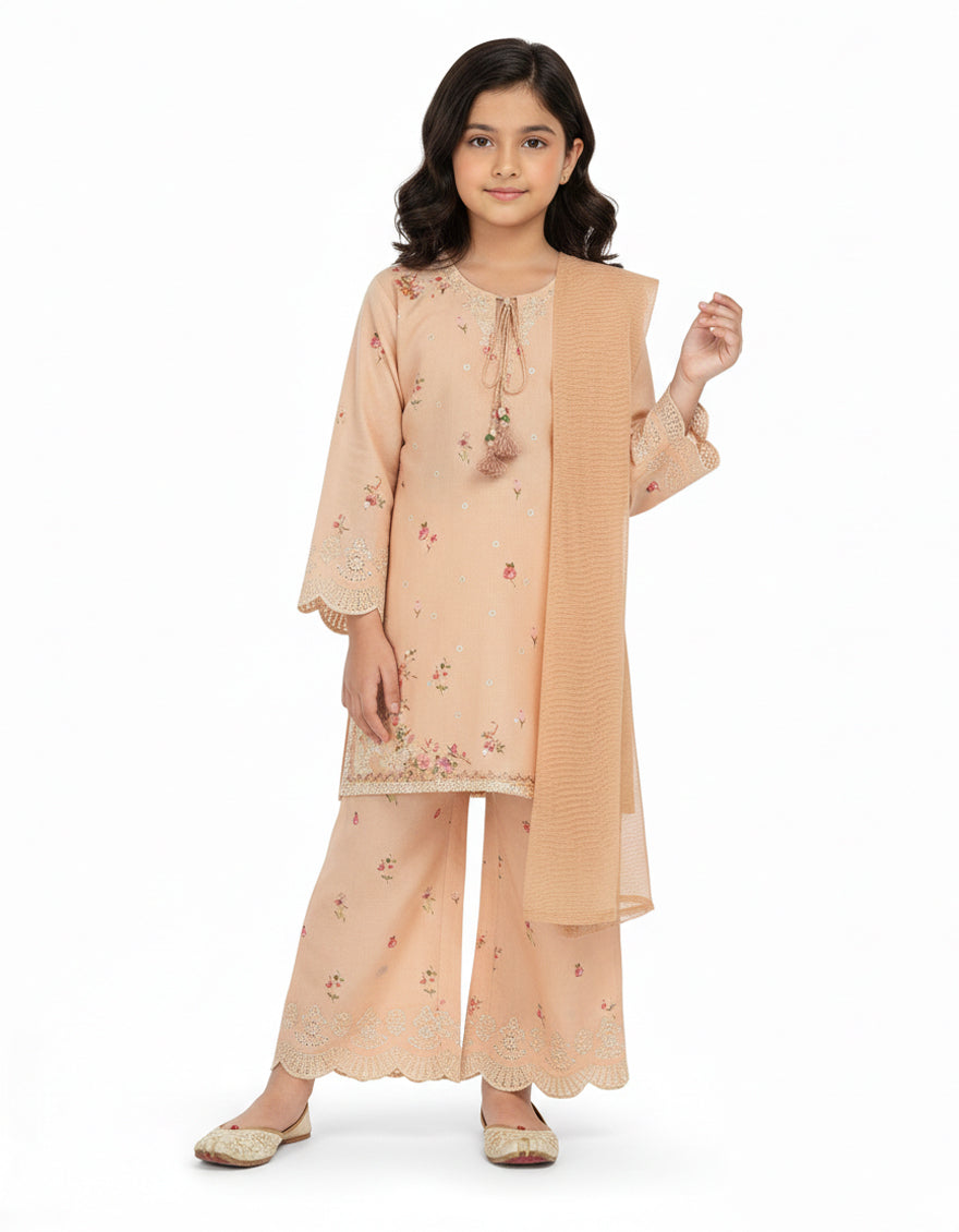 Lawn Peach Stitched Suit - J. Junaid Jamshed